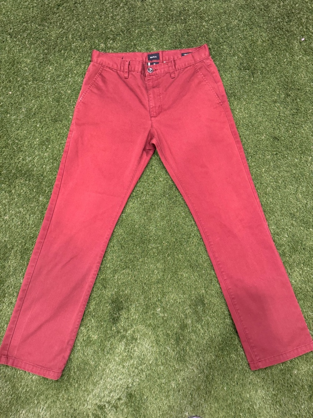 RVCA Men's Casual The Week-End Chino Burgundy Wine Pants, Size 32, Straight Leg